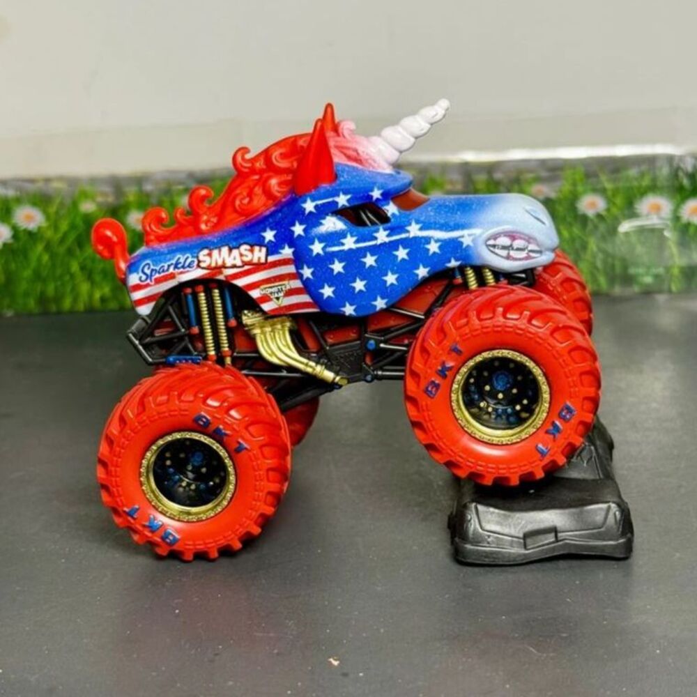 Custom Monster Jam Sparkle Smash Stars & Stripes Unicorn 1:64 Monster Truck